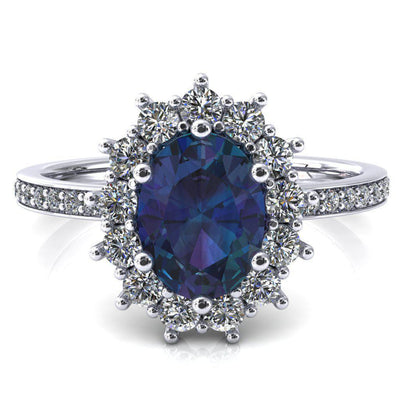 The Duchess Oval Alexandrite 6 Prong Diamond Cluster Halo Ring-FIRE & BRILLIANCE