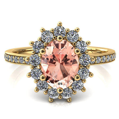 The Duchess Oval Champagne Sapphire 6 Prong Diamond Cluster Halo Ring-FIRE & BRILLIANCE