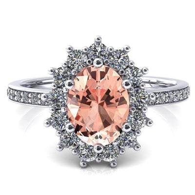 The Duchess Oval Champagne Sapphire 6 Prong Diamond Cluster Halo Ring-FIRE & BRILLIANCE
