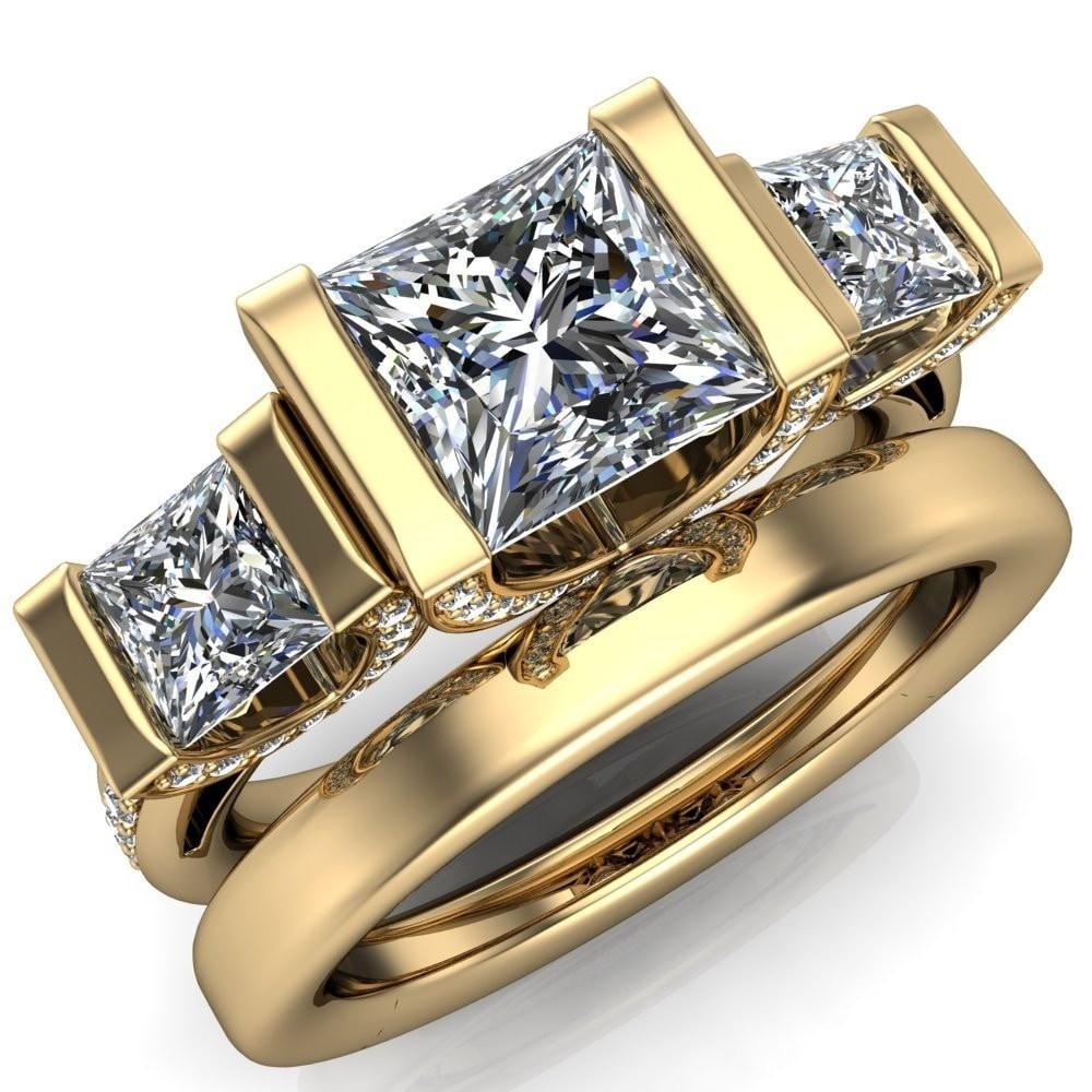 Therese Princess/Square Moissanite Stone Cathedral Ring