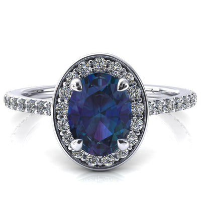 Valma Oval Alexandrite Floating Diamond Halo and Sides Ring-FIRE & BRILLIANCE