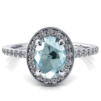 Valma Oval Aqua Blue Spinel Floating Diamond Halo and Sides Ring-FIRE & BRILLIANCE