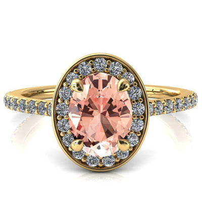 Valma Oval Champagne Sapphire Floating Diamond Halo and Sides Ring-FIRE & BRILLIANCE
