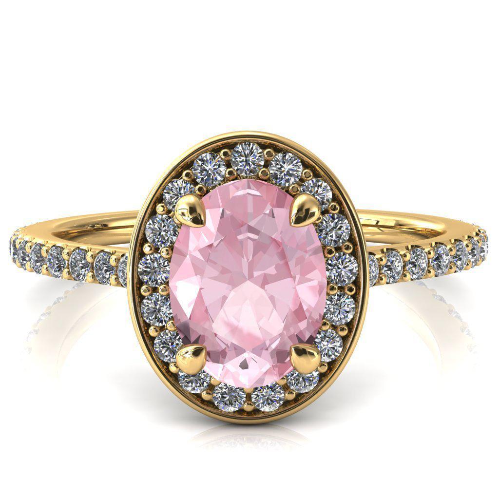 Valma Oval Pink Sapphire Floating Diamond Halo and Sides Ring-FIRE & BRILLIANCE