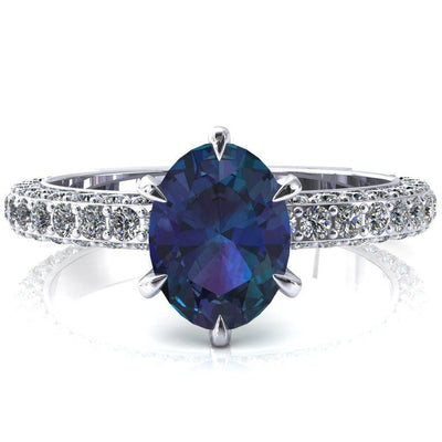 Vanessa Oval Alexandrite 6 Claw Prongs 3/4 Pavé Eternity Engagement Ring-FIRE & BRILLIANCE