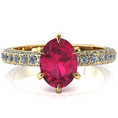 Vanessa Oval Ruby 6 Claw Prongs 3/4 Pavé Eternity Engagement Ring-FIRE & BRILLIANCE