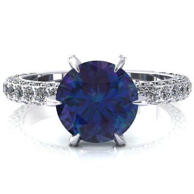Vanessa Round Alexandrite 6 Claw Prongs 3/4 Pavé Eternity Engagement Ring-FIRE & BRILLIANCE