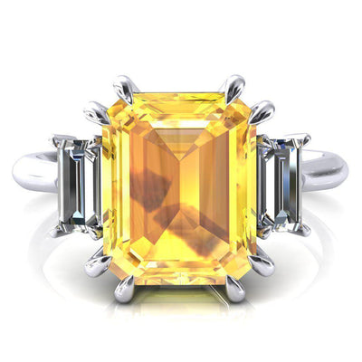Venice Emerald Yellow Sapphire with Diamond Baguette 3 Stone Ring-FIRE & BRILLIANCE