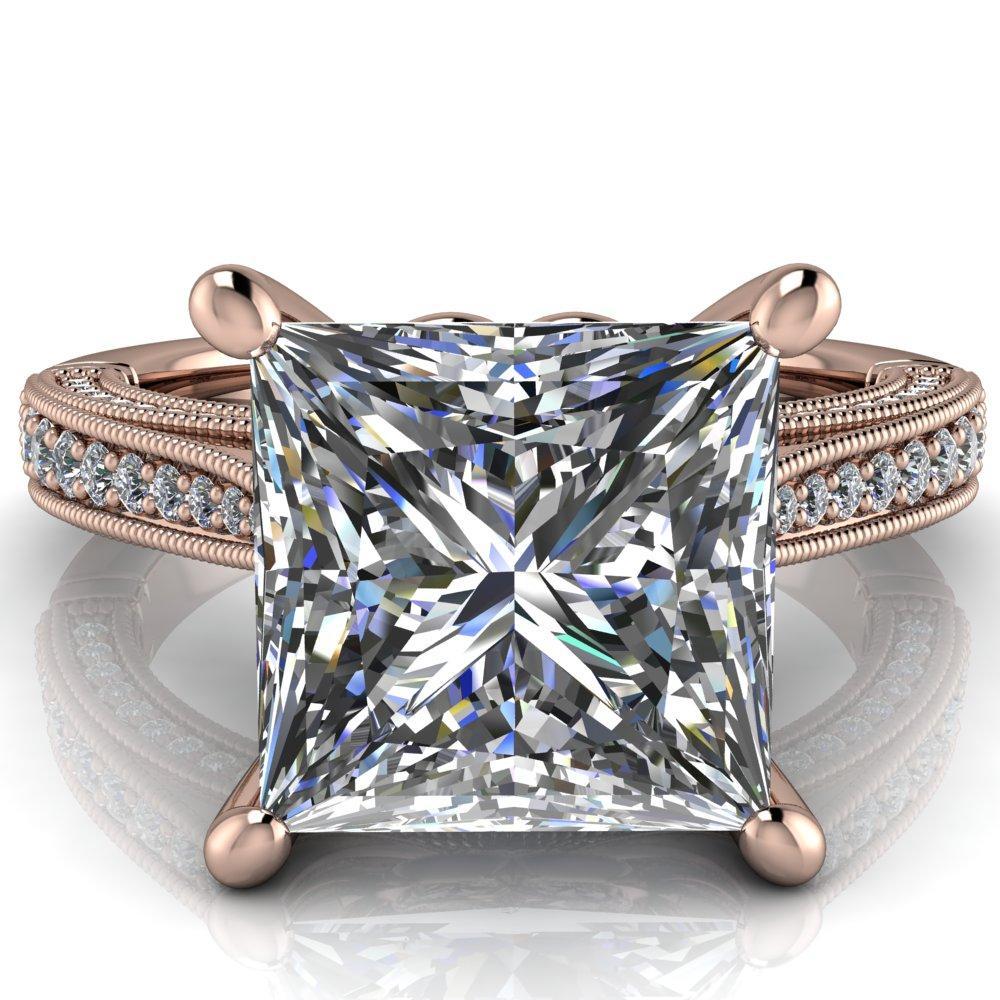 Vivienne Princess/Square Moissanite 4 Prong Milgrain Engagement Ring-Custom-Made Jewelry-Fire & Brilliance ®