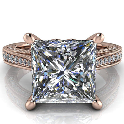 Vivienne Princess/Square Moissanite 4 Prong Milgrain Engagement Ring-Custom-Made Jewelry-Fire & Brilliance ®