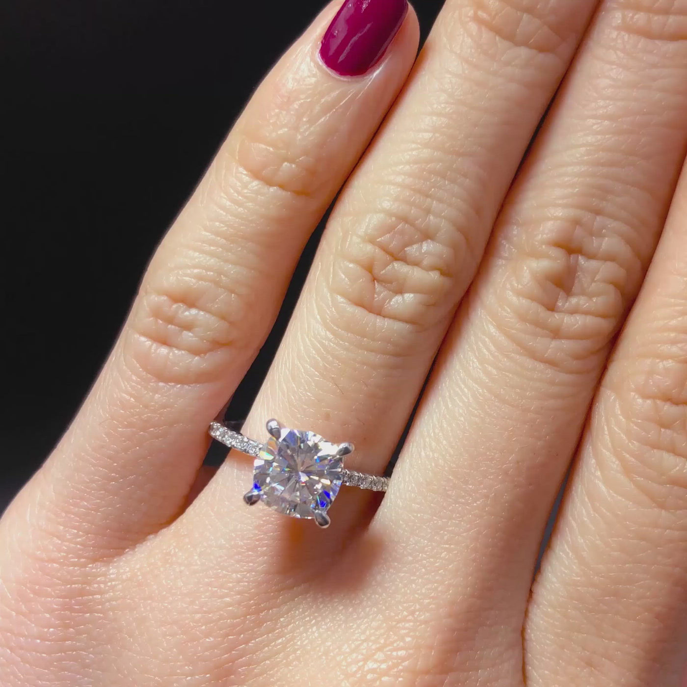 Ezili Cushion Center Stone 4 Claw Prong Micro Pave Diamond Sides Engagement Ring