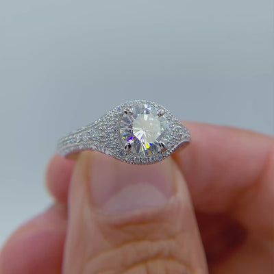 Kylee Round Center Stone Accent Diamond Milgrain and Filigree Design 4 Prong Engagement Ring