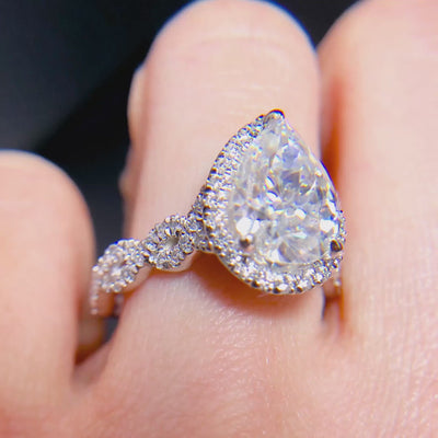 Delaney Pear Center Stone Halo Diamond 3/4 Infinity Eternity Ring