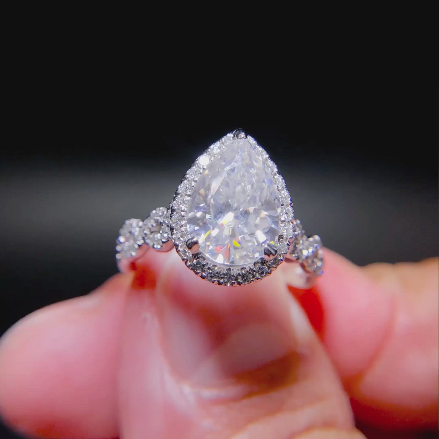 Delaney Pear Center Stone Halo Diamond 3/4 Infinity Eternity Ring