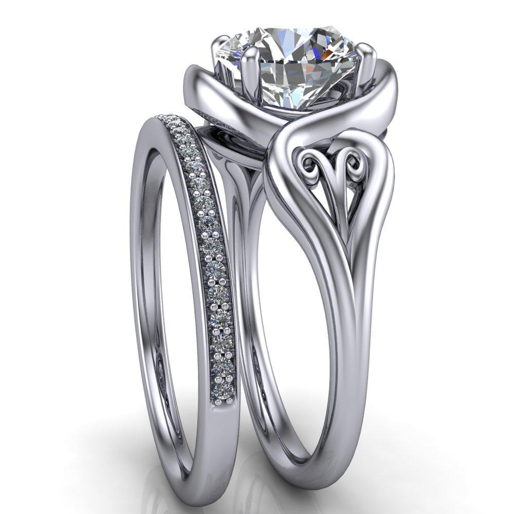 Harper Round Moissanite 4 Prong Design Split Shank Halo Ring-Custom-Made Jewelry-Fire & Brilliance ®