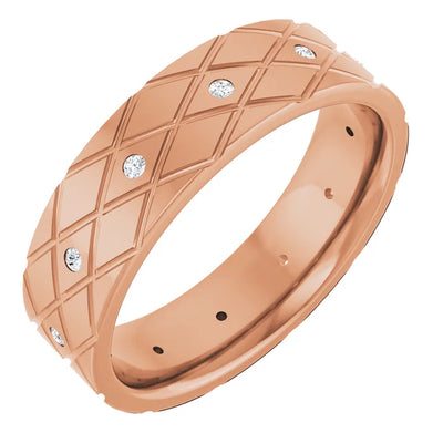 Round Accented Full Eternity Criss Cross Patterned Bold Band