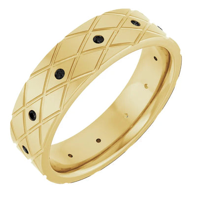 Round Accented Full Eternity Criss Cross Patterned Bold Band