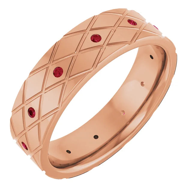 Round Accented Full Eternity Criss Cross Patterned Bold Band