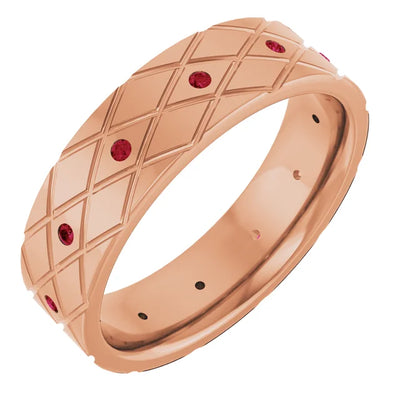 Round Accented Full Eternity Criss Cross Patterned Bold Band