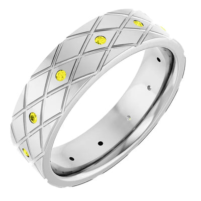 Round Accented Full Eternity Criss Cross Patterned Bold Band