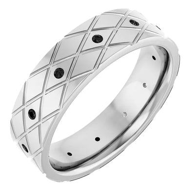 Round Accented Full Eternity Criss Cross Patterned Bold Band