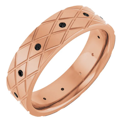 Round Accented Full Eternity Criss Cross Patterned Bold Band