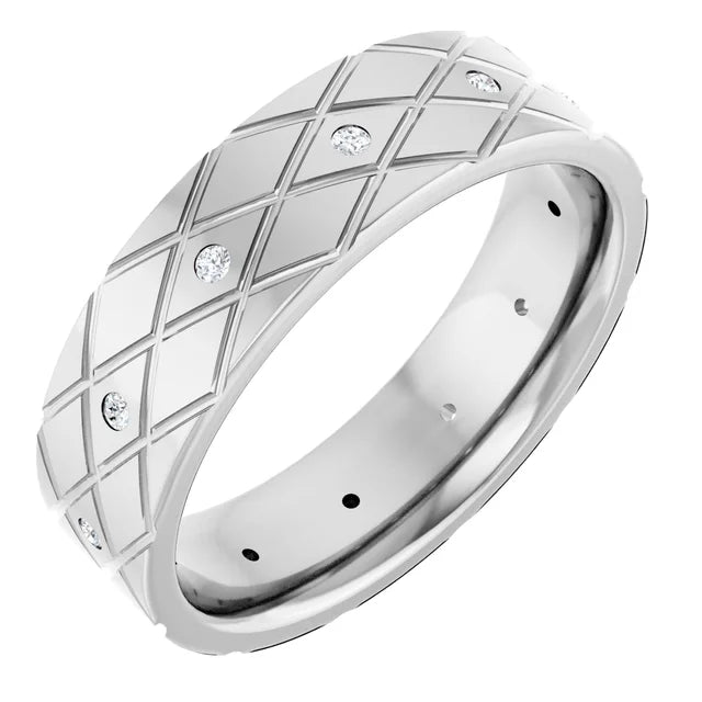Round Accented Full Eternity Criss Cross Patterned Bold Band