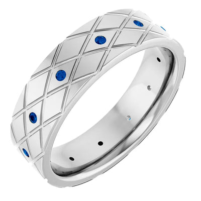 Round Accented Full Eternity Criss Cross Patterned Bold Band