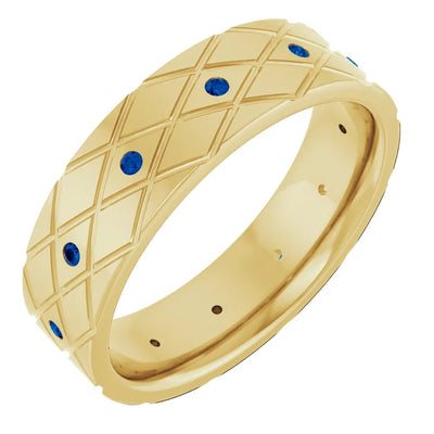 Round Accented Full Eternity Criss Cross Patterned Bold Band