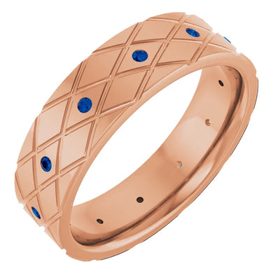 Round Accented Full Eternity Criss Cross Patterned Bold Band