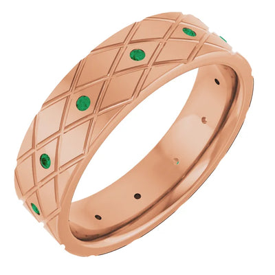 Round Accented Full Eternity Criss Cross Patterned Bold Band