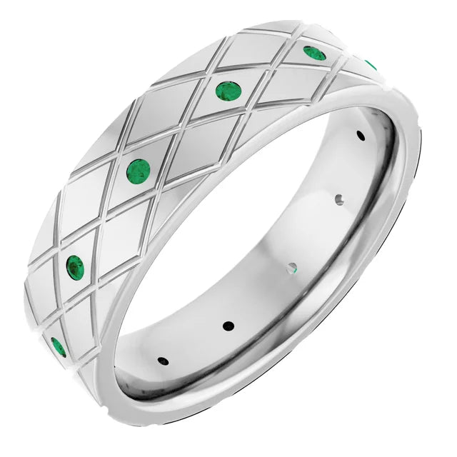 Round Accented Full Eternity Criss Cross Patterned Bold Band