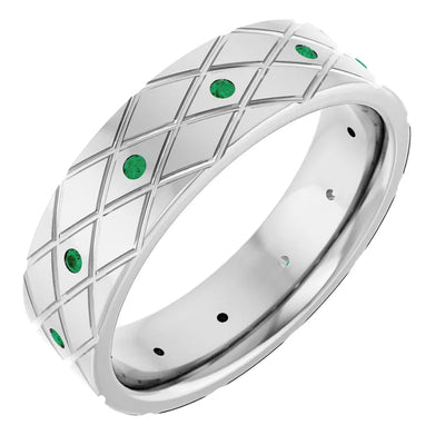 Round Accented Full Eternity Criss Cross Patterned Bold Band