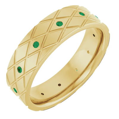 Round Accented Full Eternity Criss Cross Patterned Bold Band