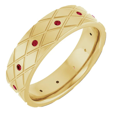 Round Accented Full Eternity Criss Cross Patterned Bold Band