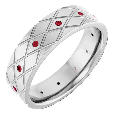Round Accented Full Eternity Criss Cross Patterned Bold Band