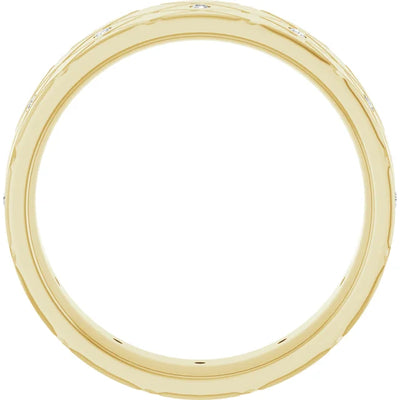 Round Accented Full Eternity Criss Cross Patterned Bold Band