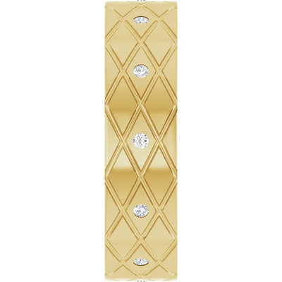 Round Accented Full Eternity Criss Cross Patterned Bold Band