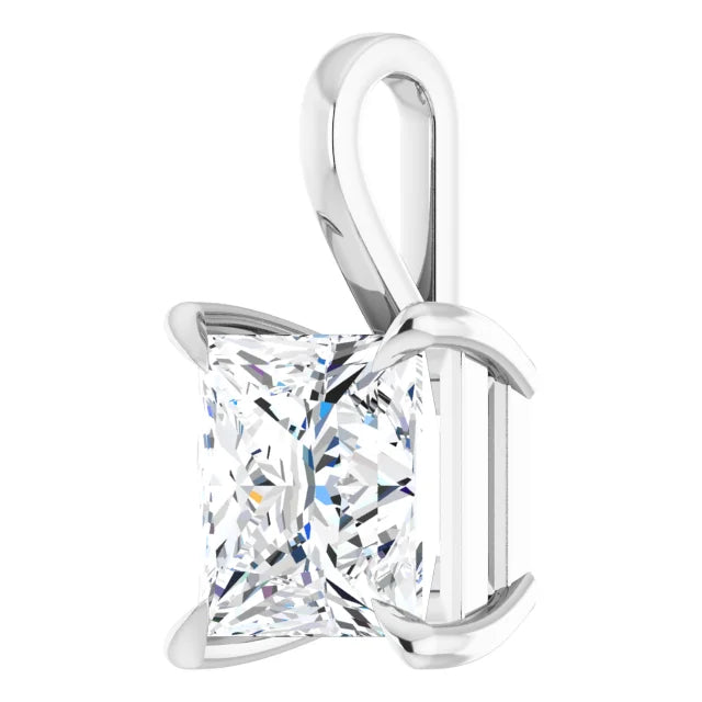 Square Princess Cut Center 4 Claw Prongs Pendant and Necklace