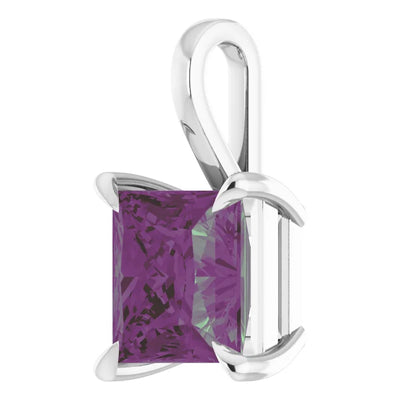 Square Princess Cut Center 4 Claw Prongs Pendant and Necklace