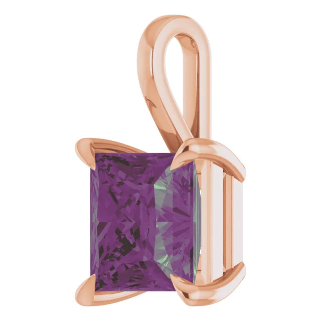 Square Princess Cut Center 4 Claw Prongs Pendant and Necklace