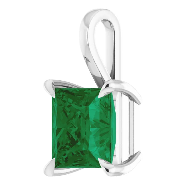 Square Princess Cut Center 4 Claw Prongs Pendant and Necklace