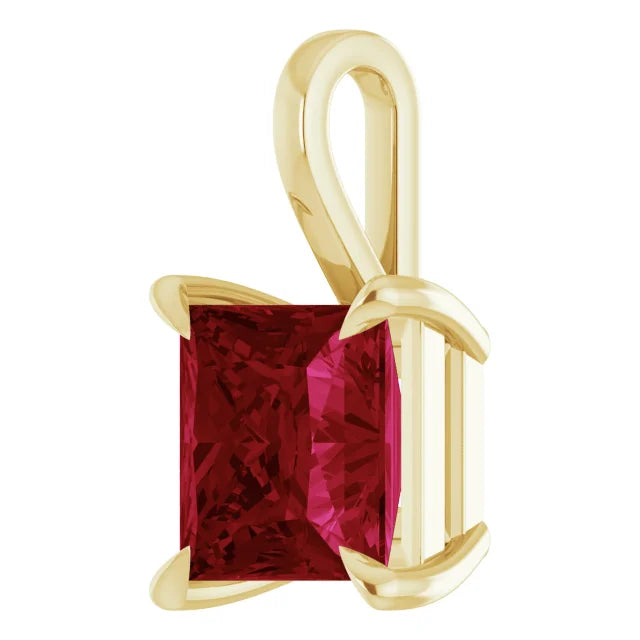 Square Princess Cut Center 4 Claw Prongs Pendant and Necklace