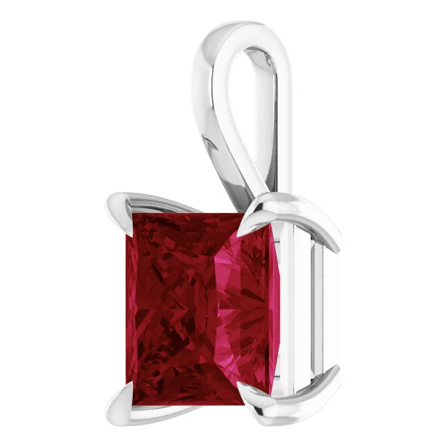 Square Princess Cut Center 4 Claw Prongs Pendant and Necklace