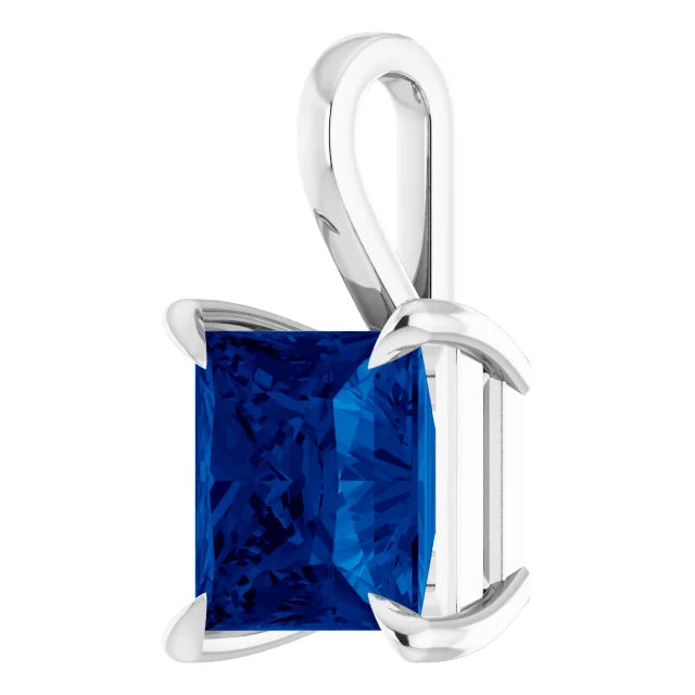 Square Princess Cut Center 4 Claw Prongs Pendant and Necklace