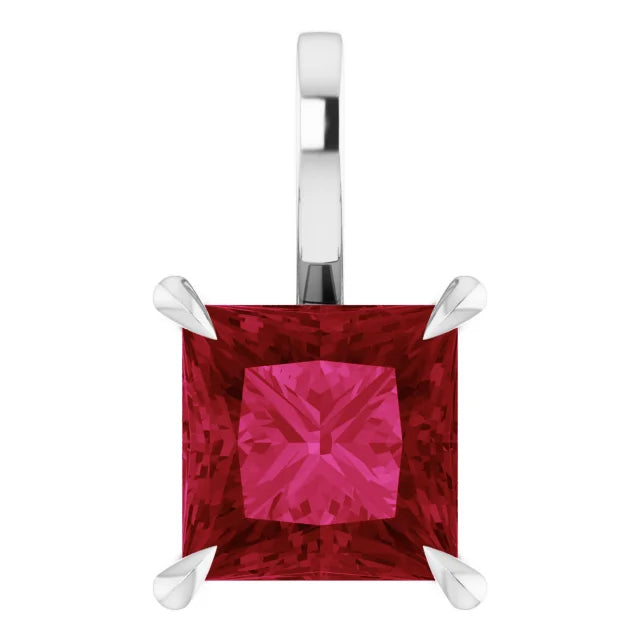 Square Princess Cut Center 4 Claw Prongs Pendant and Necklace