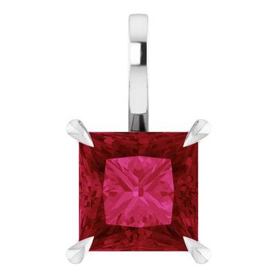 Square Princess Cut Center 4 Claw Prongs Pendant and Necklace