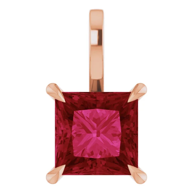 Square Princess Cut Center 4 Claw Prongs Pendant and Necklace