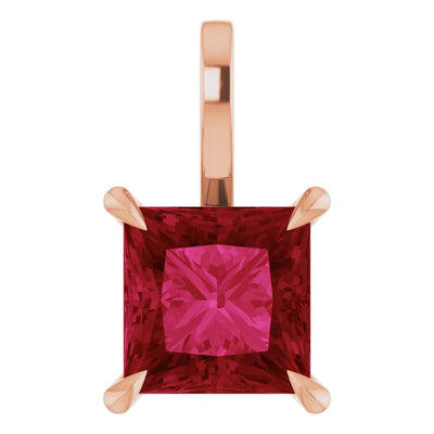 Square Princess Cut Center 4 Claw Prongs Pendant and Necklace