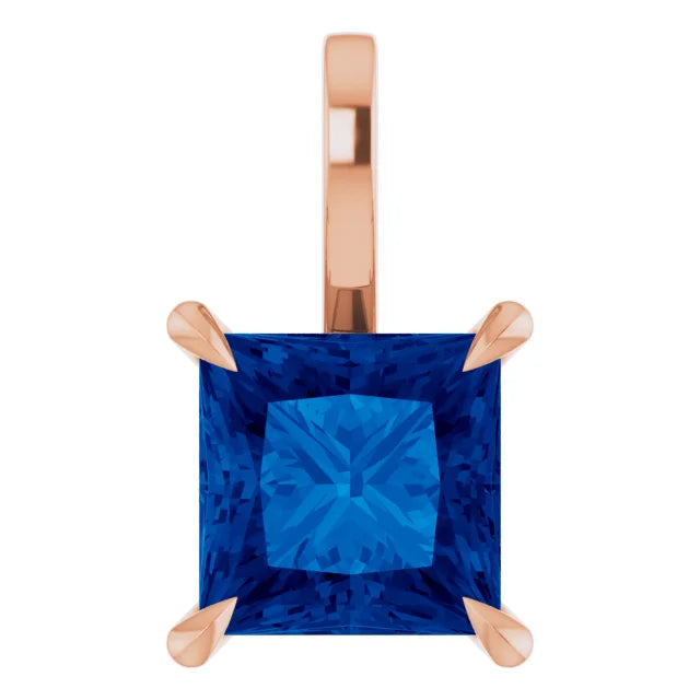 Square Princess Cut Center 4 Claw Prongs Pendant and Necklace